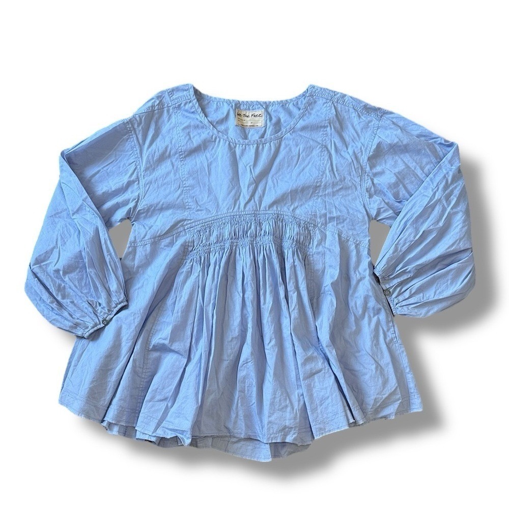 FREE PEOPLE We The Free Smocked Babydoll Tunic Women's‎ Size S Blue
